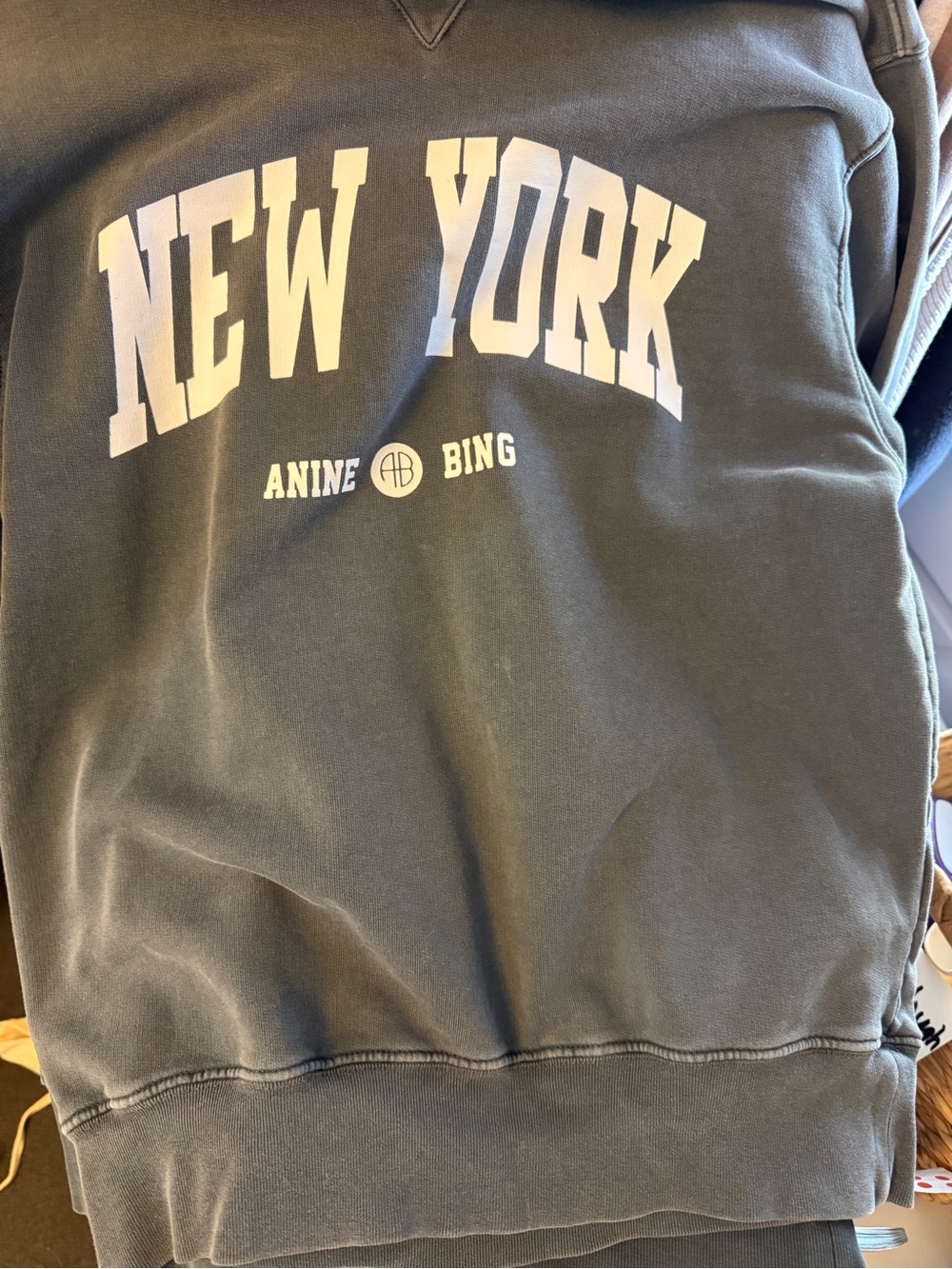 Anine Bing NEW YORK Logo Crewneck Sweatshirt - Charcoal Gray